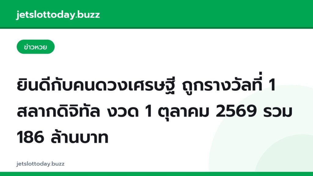 ยินดีกับคนดวงเศรษฐี ถูกรางวัลที่ 1 สลากดิจิทัล งวด 1 ตุลาคม 2569 รวม 186 ล้านบาท